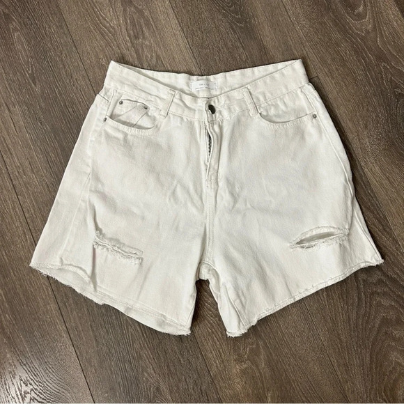 Oak + Fort Bermuda Jorts Jean Shorts High Rise Cutoffs Distressed denim Large - Picture 4 of 16